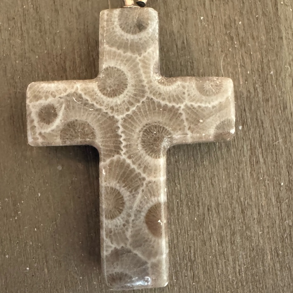 Fossil Stone Cross Pendant
